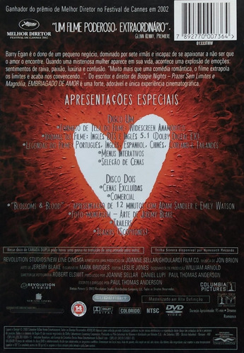 Embriagado De Amor Dvd Adam Sandler Emily Watson Anderson (Usado)