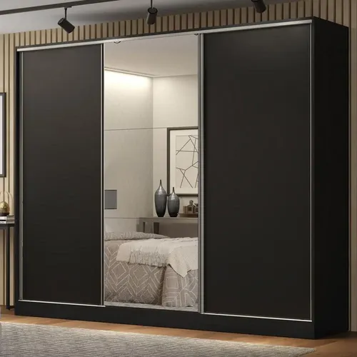 Guarda Roupa Casal 100% Mdf Madesa Royale 3 Portas Espelho Cor Pr...