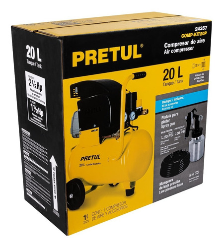 Compresor de aire eléctrico portátil Pretul COMP-KIT20P monofásico 20L 1100W 127V 60Hz amarillo