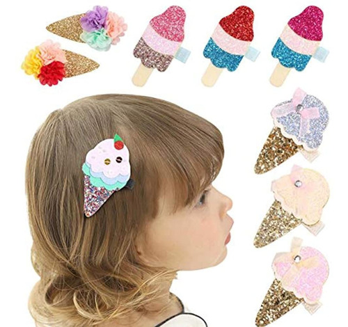 10 Pinzas Para El Cabello Con Helados Brillantes, Soporte Pa