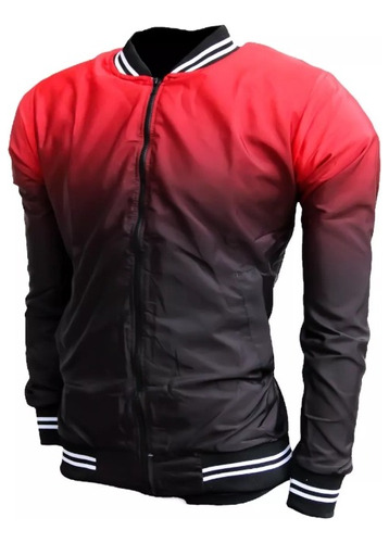 Chamarra Bomber Para Hombre - Difuminada Rojo A Negro