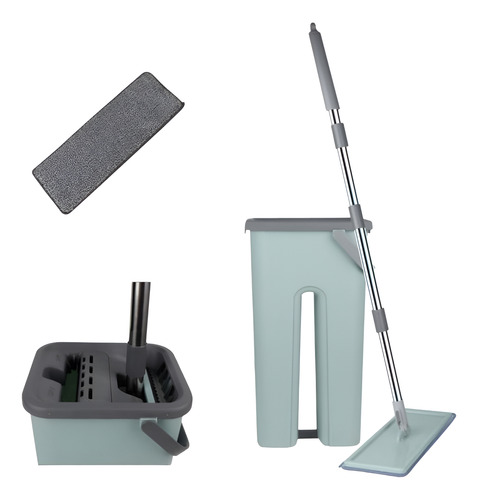 Mop Flat Balde 6 Litros Com 2 Refis Com Cabo Extensível Inox