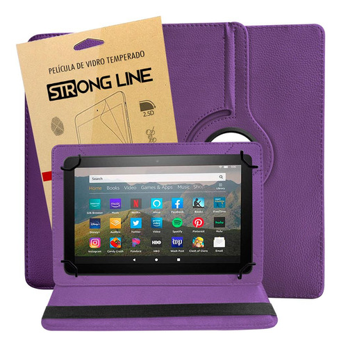 Capa Tablet Amazon Fire Hd8 8.0 Couro Giratória + Pelicula