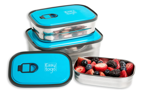 Easy Togo Juego De 3 Cajas De Almuerzo Bento De Acero Inoxid