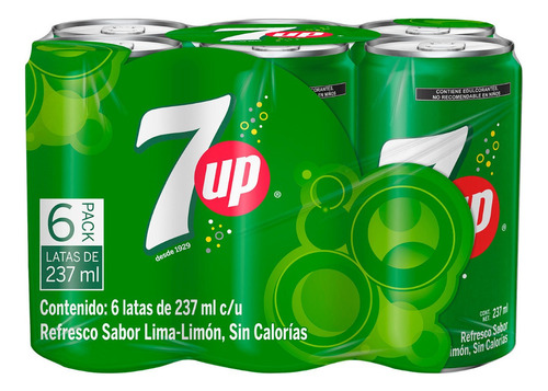 Refresco Sabor Lima-limón, 7up, 6 Unidades De 237ml