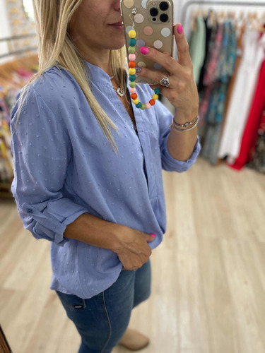 Imagen 9 de 10 de Blusa Camisa Cuello Mao Plumetti Talles Grandes The Big Shop
