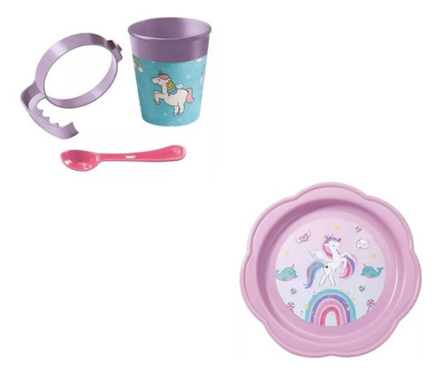 Unicornio Taza Desmontable Cuchara Plato Avon Poliverde Set3