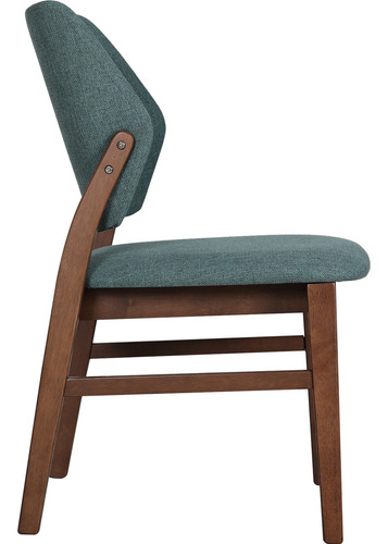 Silla Comedor Madera Nogal Respaldo Curvo Tapiz Amplia Asiento Azul Petróleo Diseño De La Tela Liso