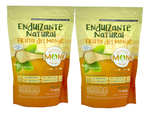 Fruta Del Monje Sustituto De Azúcar 400 Gr 2 Sobres