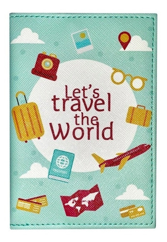 Porta Pasaporte Lets Travel The World Turquesa Cool Bags