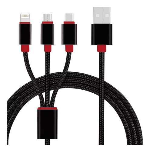 Cable Usb Reforzado 3-1 Micro Usb - Tipo 3 Entradas Color Negro
