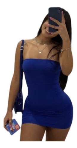 Vestido Tomara Que Caia Colado Moda Gringa Tendencia Azul