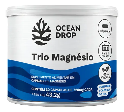 Trio Magnésio Ocean Drop Óxido Magnésio Bisglicinato Malato 60 Cápsu