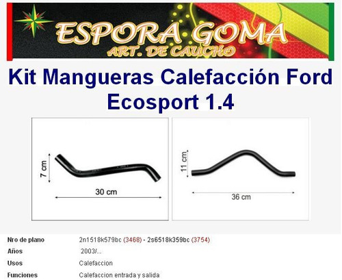 Imagen 1 de 1 de Kit Mangueras Calefaccion Ford Ecosport 1.4 3468 3754