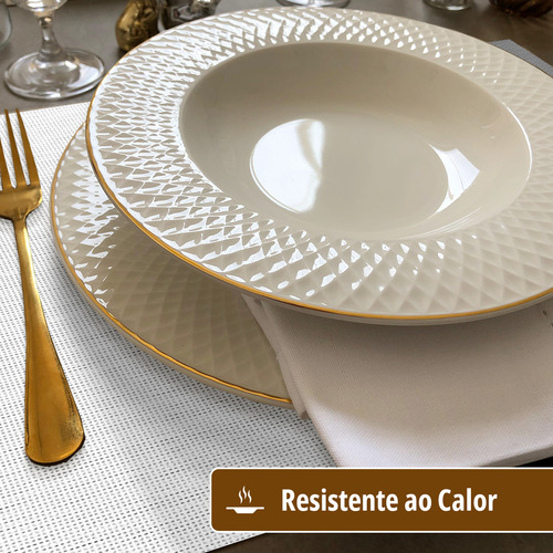 12 Jogo Americano Mesa Posta Luxo Impermeável Pvc Mz Liso Cor M7 BRANCO