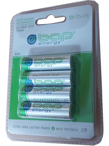 Imagem 3 de 5 de Pilha Recarregável Aa 2700mah Bap Energy Bap650 4 Unidades