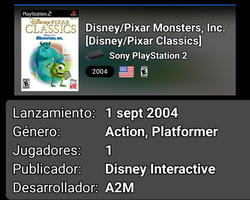 Disney Pixar Classics Monsters Inc. - Disney - Ps2 (Usado)