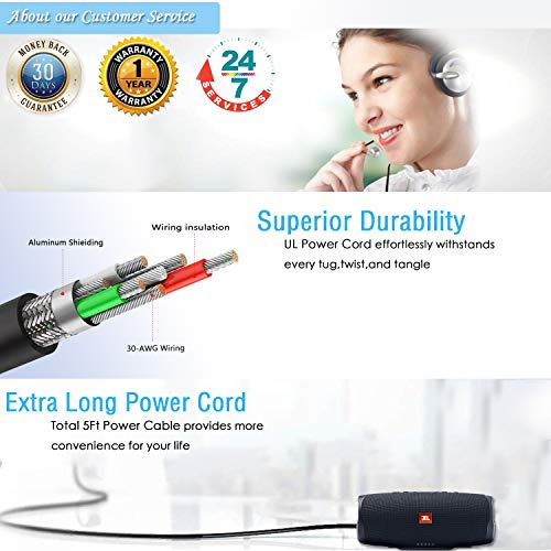Ul Listed Ac Charger Cord Apto Para Jbl Charge 4, Jbl Flip