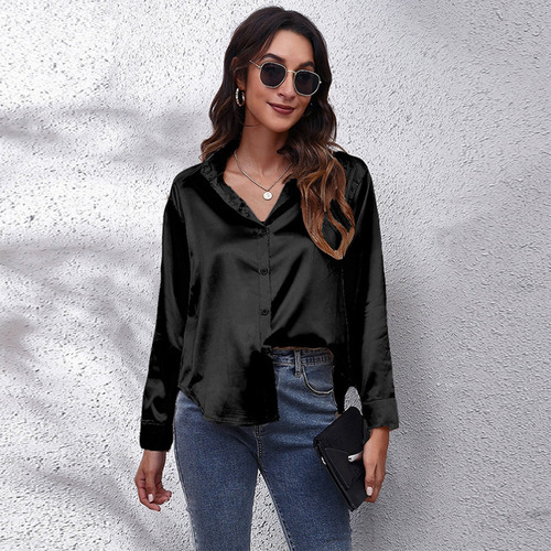 Increíble Cuello V Blusa Satén Moda Casual Elegante Diseños