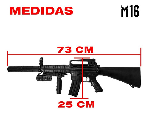 Imagen 5 de 10 de Rifle Airsoft M16 Spring Resorte 6 Mm Laser Linterna Balines