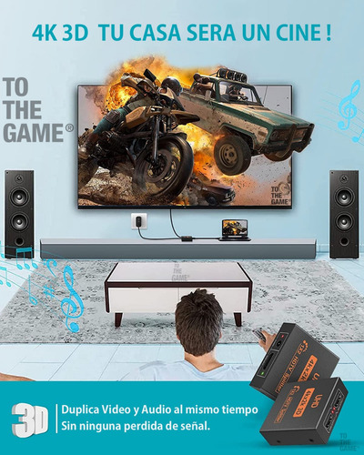 Imagen 5 de 8 de Splitter Full 4k Hdmi 2.0v 1 Entrada A 2 Pantallas 1x2 4k3d