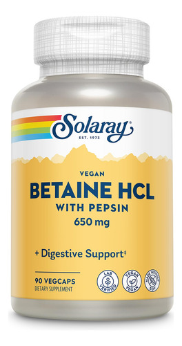 Solaray Betaína Hcl Vegana Con Pepsina - Ácido Clorhídrico S