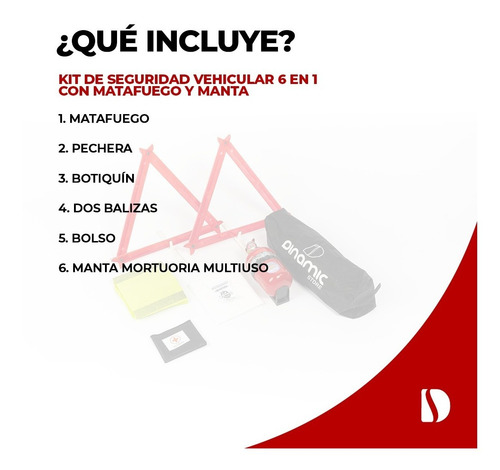 Imagen 3 de 9 de Kit Seguridad 6 En 1 Vehicular Auto Matafuego Econo Manta.