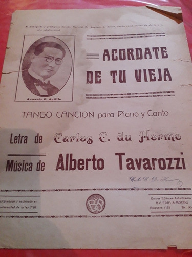 Partitura Acordate De Tu Vieja Tango Herme Tavarozzi Antille (Usado)