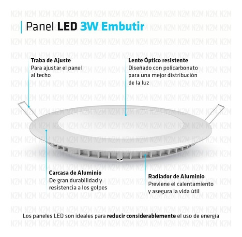 Plafon Led Spot Redondo 3w Embutir Panel Blanco Pack 5 Blanco