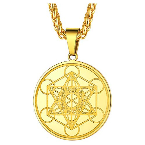 Collar De Acero Inoxidable Cubo De Metatron S O 18k Cha...