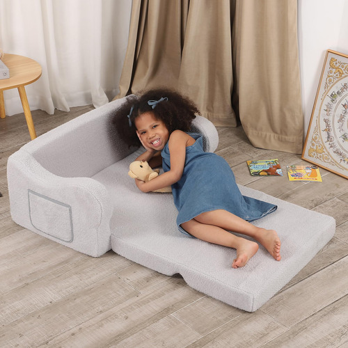 Silla Extra Ancha Para Niños Sofá Plegable 2 En 1 Gris
