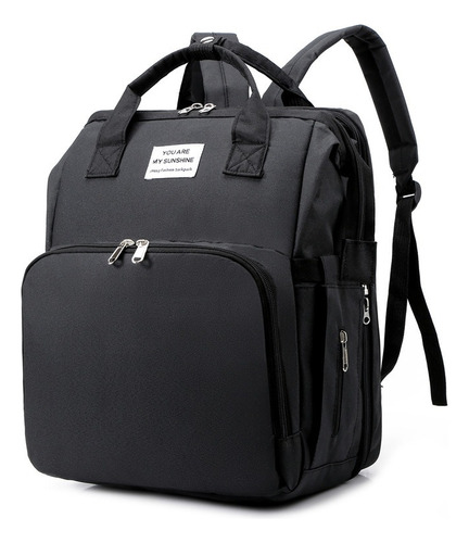Bolsa Mochila Criança Vira Chiqueirinho Com Bolso Térmico Cor Preto Desenho Do Tecido Liso