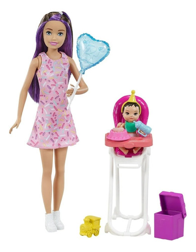 Barbie Juego Hora De Comer |pelo Morado Vestido Rosa