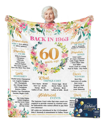 Regalos De 60 Cumpleaños Para Mujeres, Manta De 60 Cumpleaño