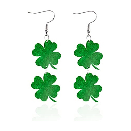 Aretes De Trébol Acrílico Verde Para Mujer
