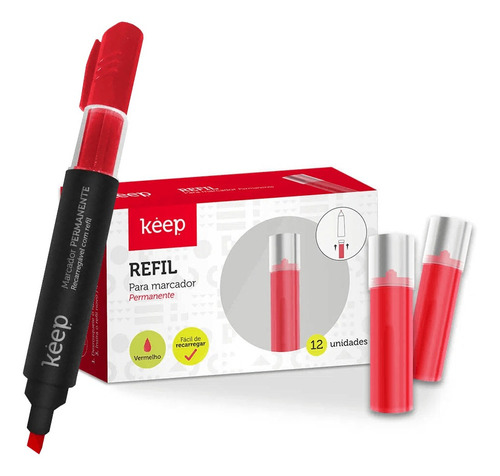 Marcador Permanente Recargable Rojo + Recarga X12 Keep