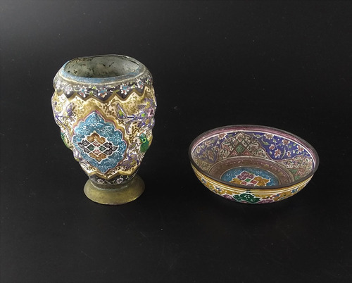 Antigo Raro Vaso E Bowl Em Cloisonné Israel. 3183 Rrdeco