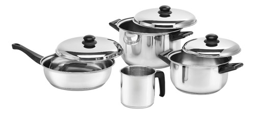 Juego Ollas Batería Cacerola Acero Inox Apto Inducción 4 Pzs Color Gris