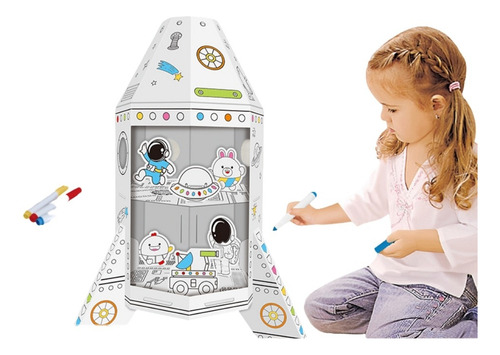 Pingüe | Figura Nave Espacial Armable De Cartón Para Pintar