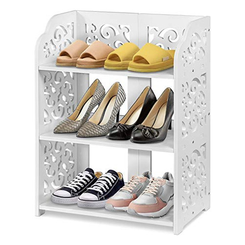 White Shoes Rack, 3 Tier Small Shoe Shelf Free Standing...