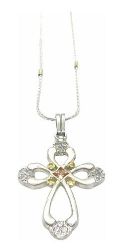 Cadena Almendrade Plata Con Cruz De Plata Y Oro.