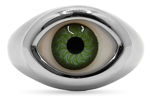 Anillo Acero Inoxidable Plateado Ojo Verde Realista Eg