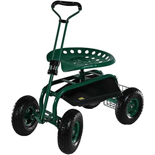 Carrito De Jardín Con Asiento Giratorio - Verde