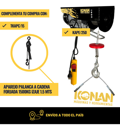 Aparejo Electrico Konan 250kg 12 Mts Elevacion Maxima 510w