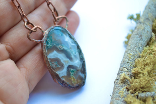 Imagen 4 de 6 de Collar De Piedra Piedra Agata Con Cadena De Cobre, Cod1