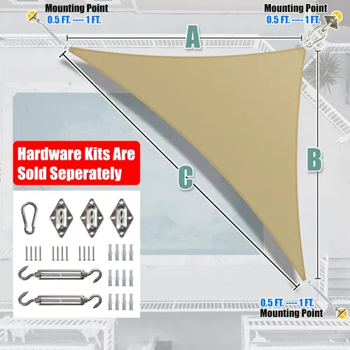 Amgo Toldo Triangular Recto Beige De 14 X 14 X 19.8 Pies, To