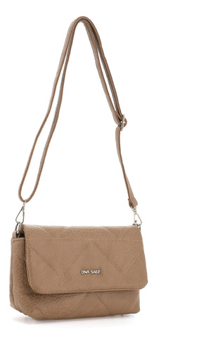 Cartera Bandolera Chica Con Tapa Ecocuero Ona Saez Beige Beige Plata Beige