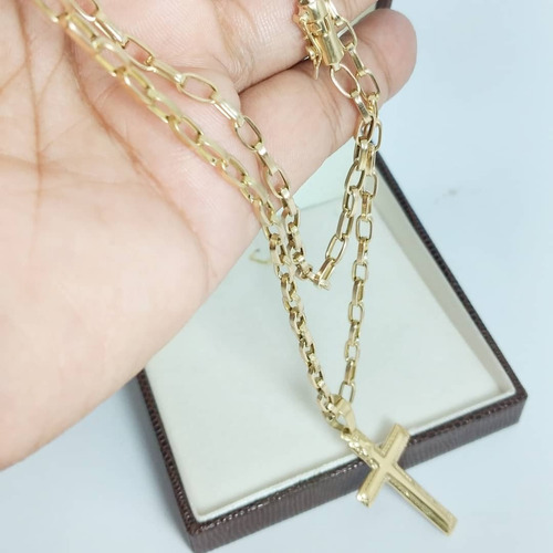 Conjunto Baguete Com Pingente Cruz Ouro 18k