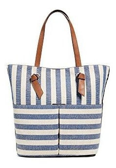 Tote De Bodega Splendid Para Mujer, Azul Metalizado A Rayas,