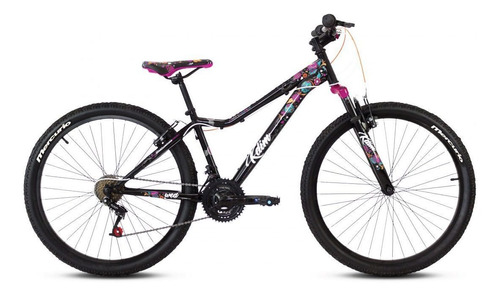 Mountain bike femenina Mercurio K DIM  2020 R26 21v frenos v-brakes color negro brillante/rosa neón con pie de apoyo